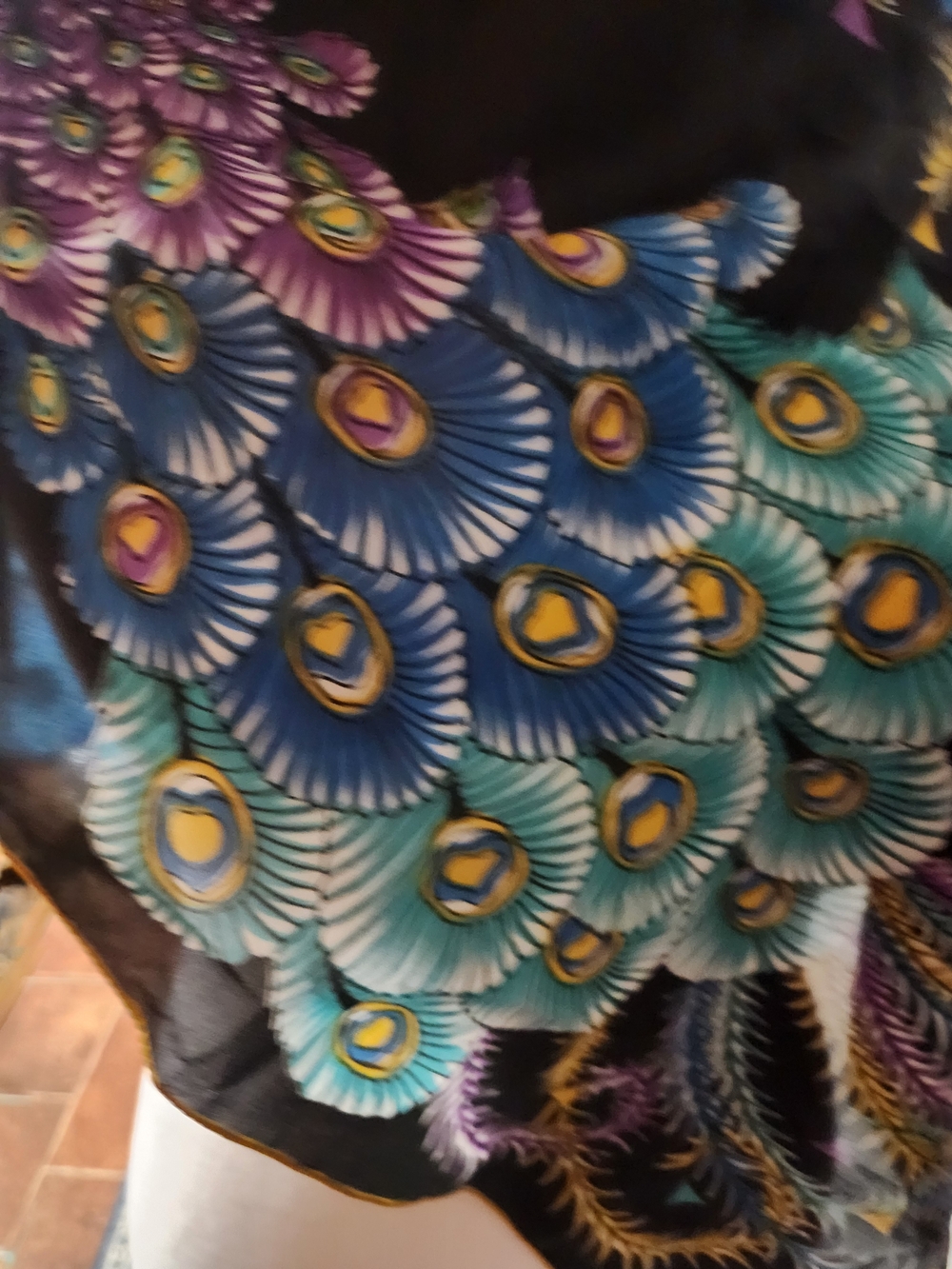 Black Peacock Print Scarf - Picture 4 of 7